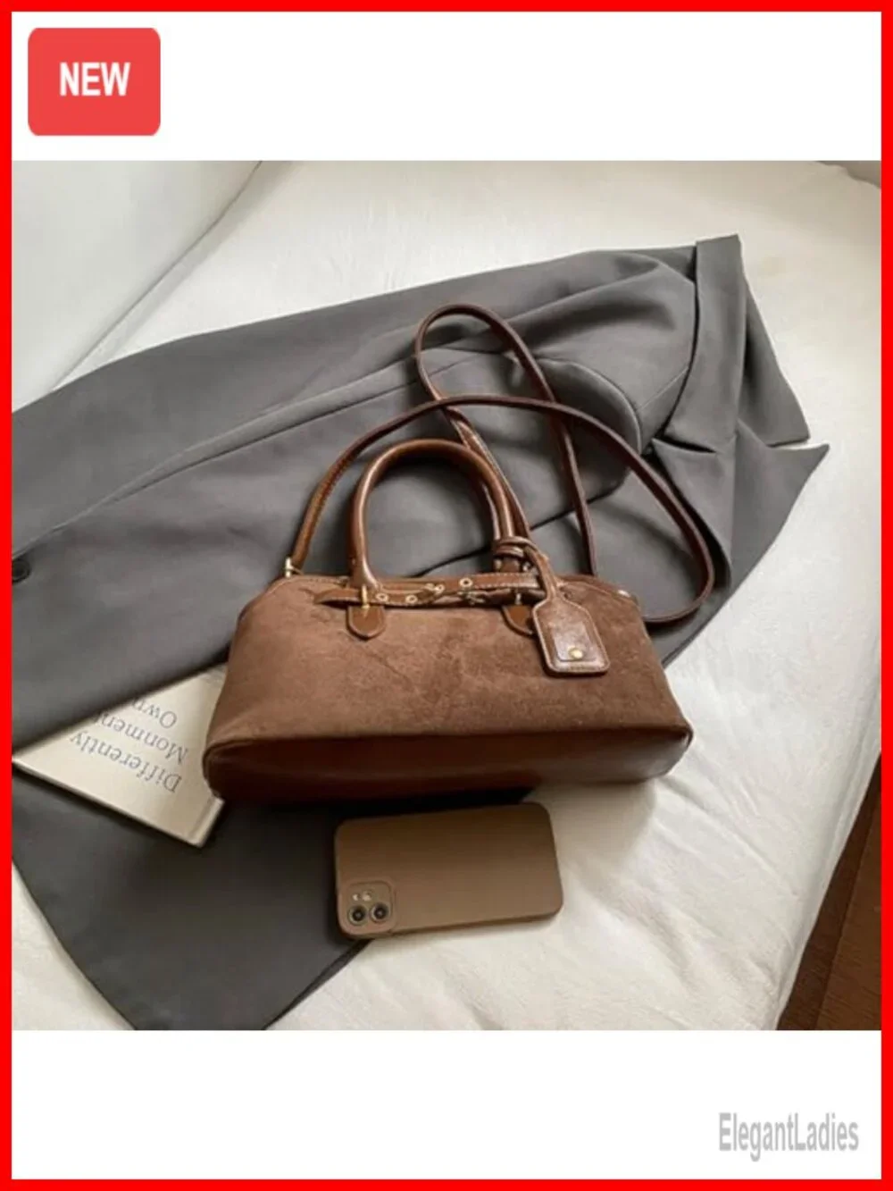 Faux Suede Tote Bag Slouchy Hobo Shoulder Crossbody Handbag